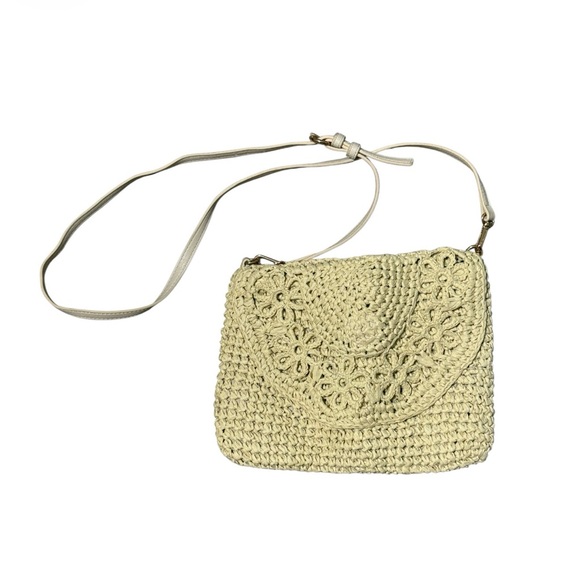 LC Lauren Conrad Handbags - Lauren Conrad Straw Crossbody Bag Floral Crochet Magnetic Closure
